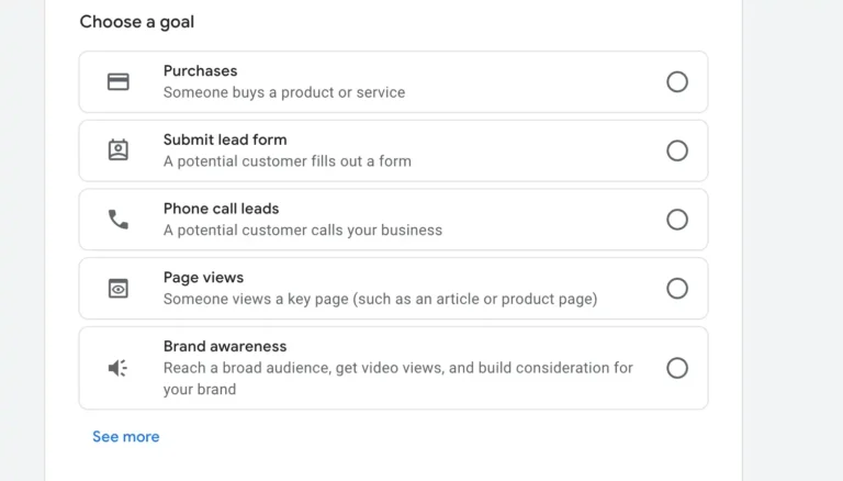 choose your goal page of Google Ads